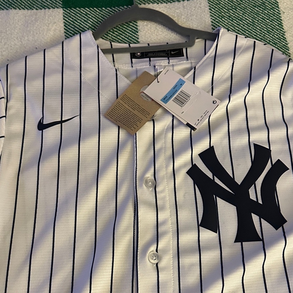 Nike White and Black Striped Jersey. Derek Jeter.